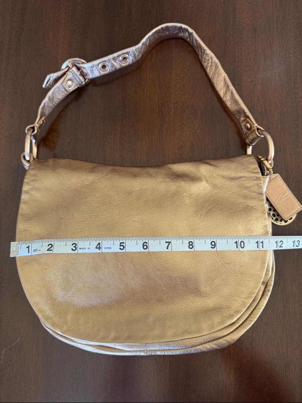 Coach Metallic Soft Leather Flap Hobo Shoulder Bag Gold/Rose Gold - NO CALLOUTS - Picture 14 of 16